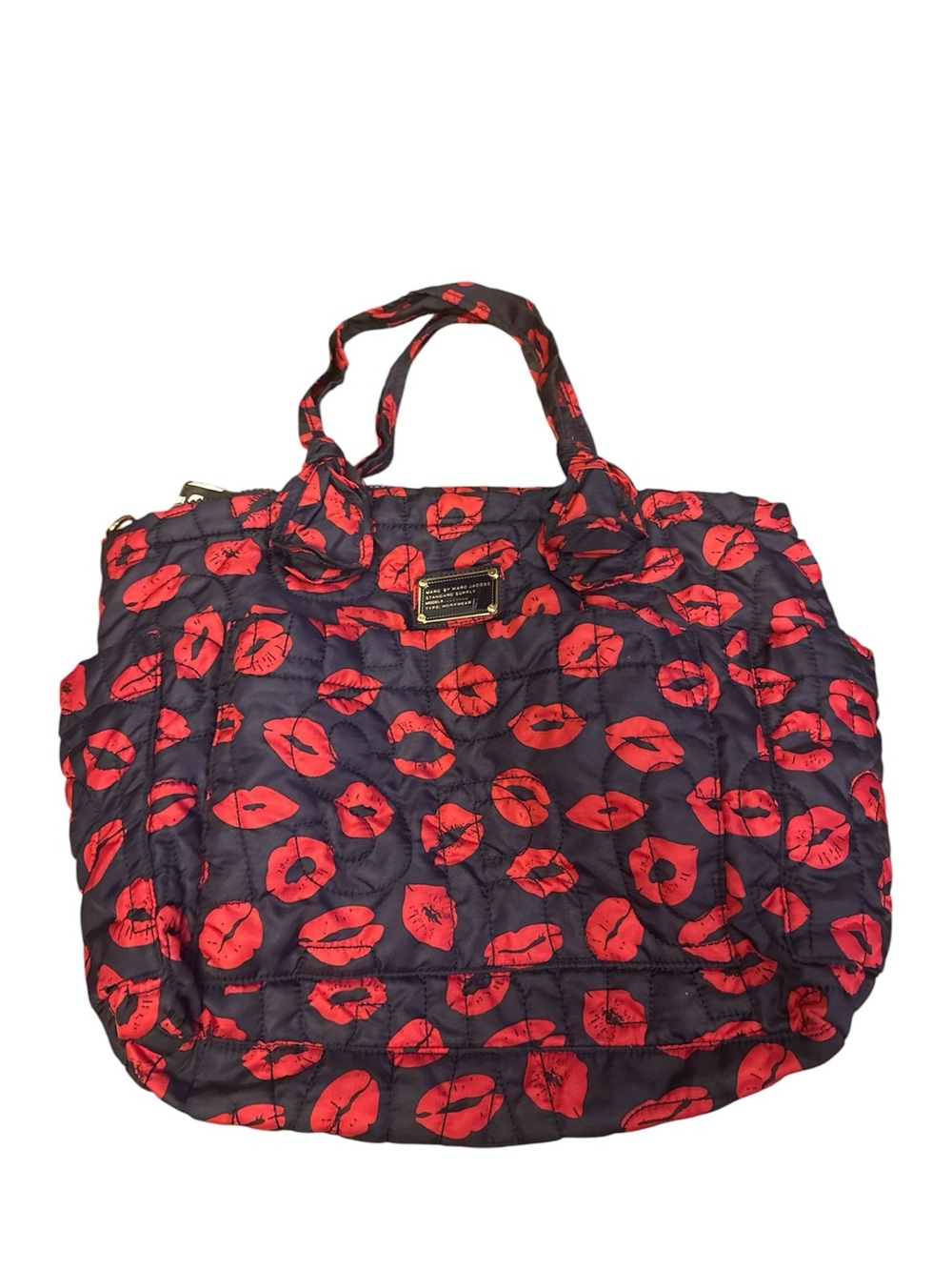 Marc Jacob’s Quilted Black Tote Bag with Red Lip Print